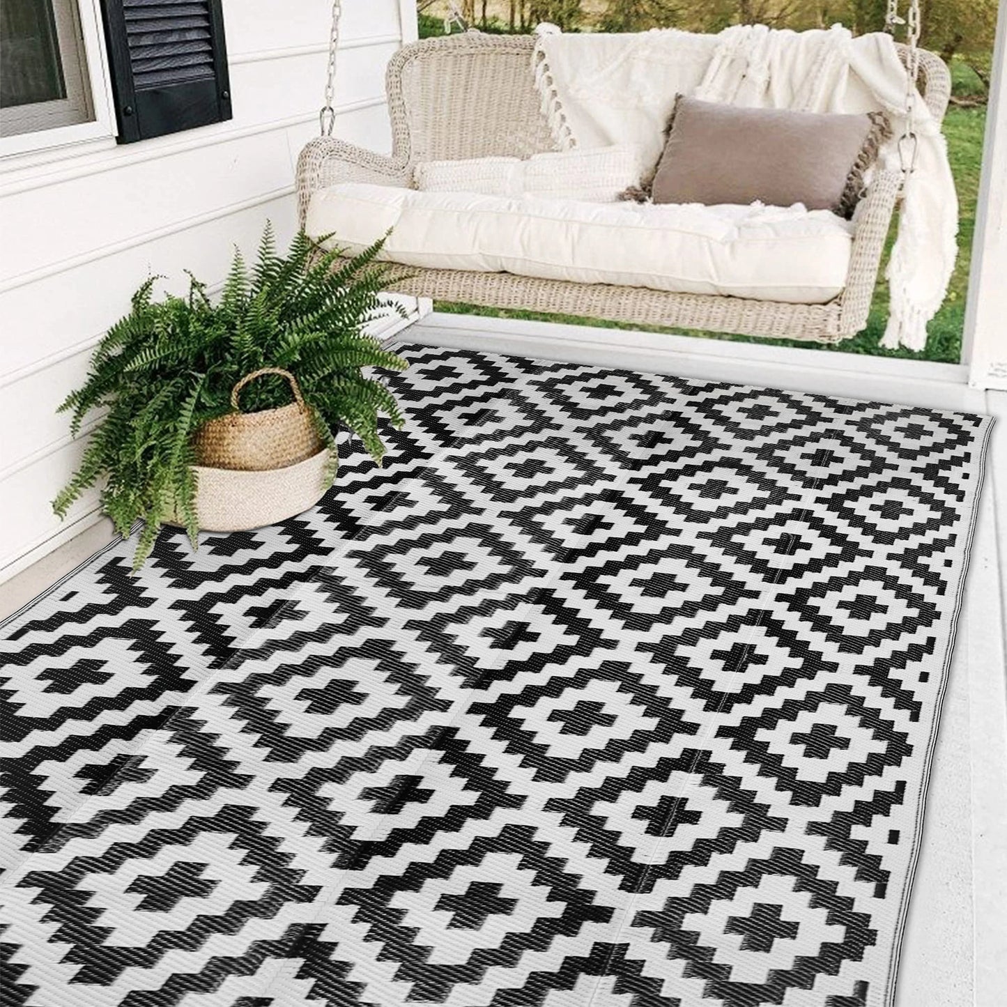 Meadowstone reversible outdoor rug, 6x9 ft patio and camp mat — view 6