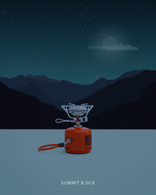 Trailblaze portable camp stove on a Summit & Silk midnight mountain backdrop