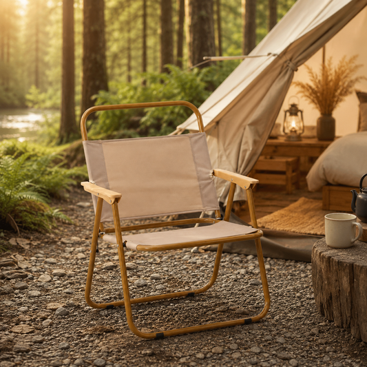 Camp Moon Chair at golden hour glamping campsite