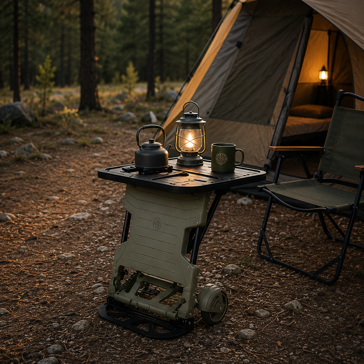 Trailhead Folding Camp Wagon used as a campsite table