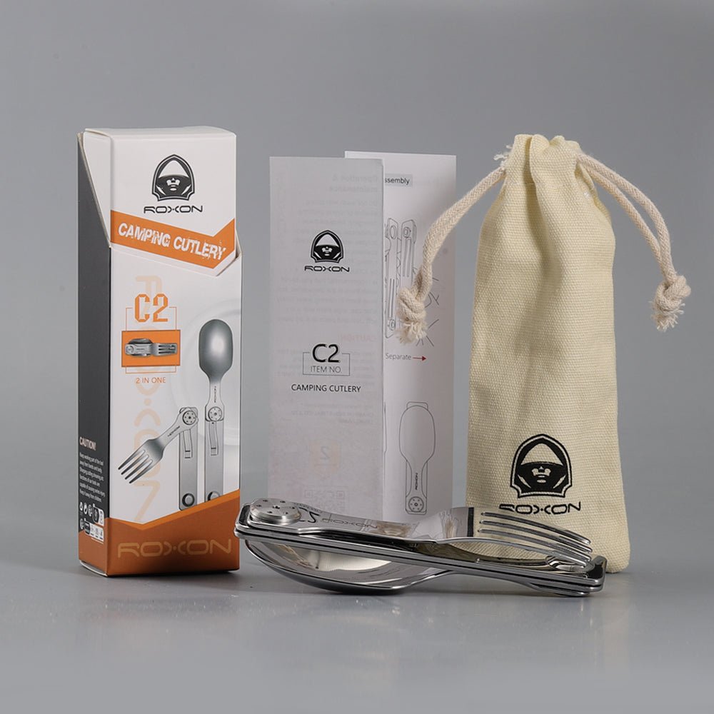 ROXON folding camp cutlery with its carry pouch
