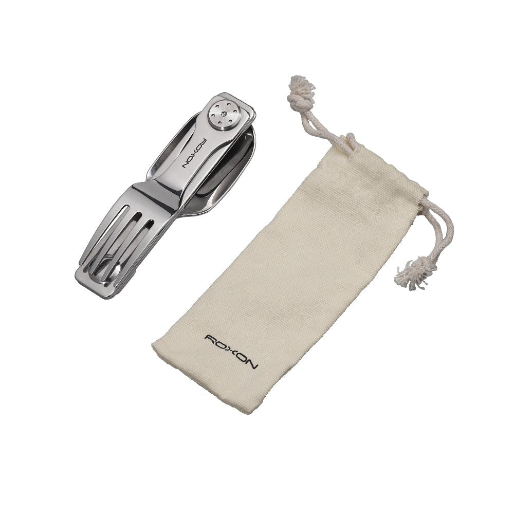 ROXON folding camp cutlery shown for scale