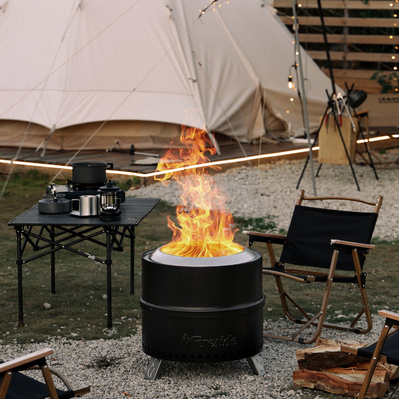 TURBRO Pluto smokeless fire pit, top view of the burn chamber
