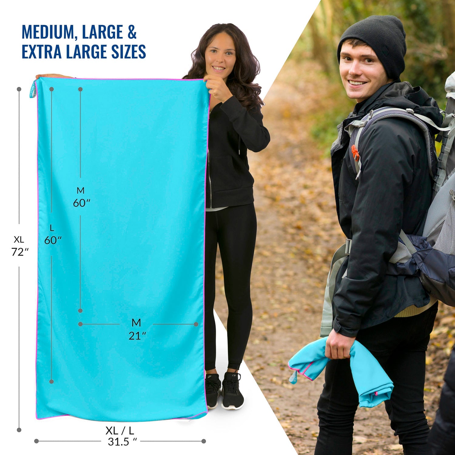 VENTURE 4TH microfiber towel in Blue-Pink, spread flat