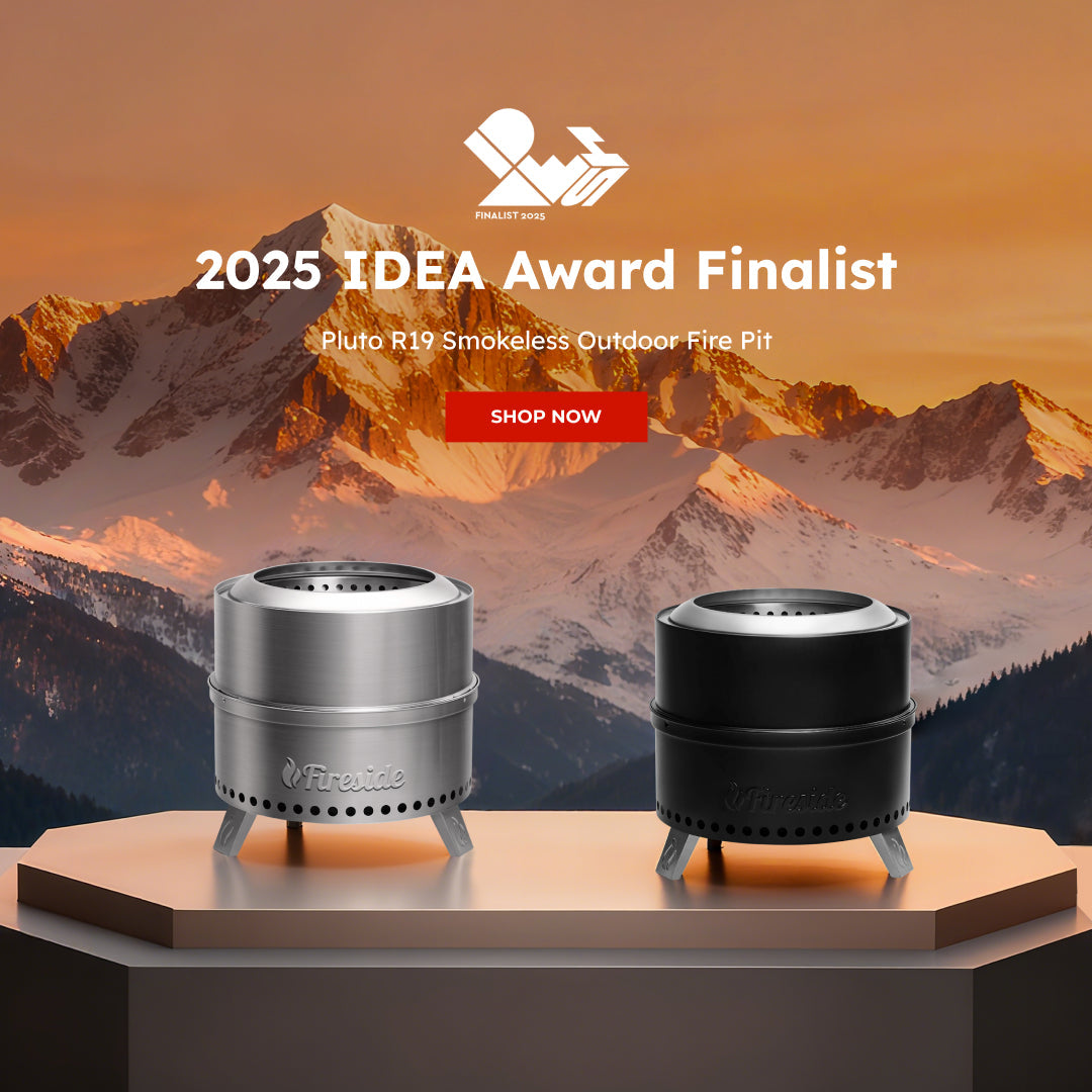 TURBRO Pluto smokeless fire pit lit with a low-smoke flame