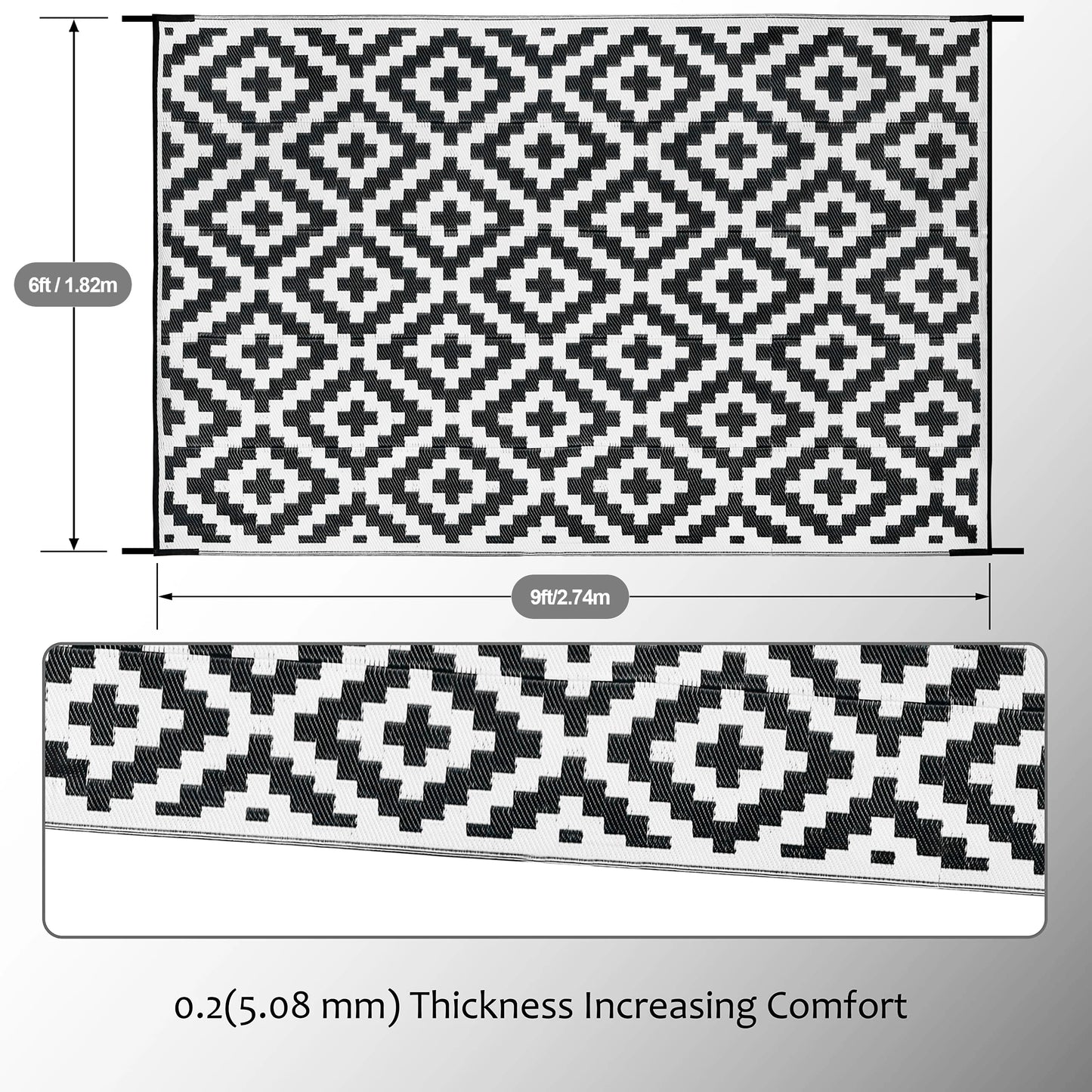 Meadowstone reversible outdoor rug, 6x9 ft patio and camp mat — view 3