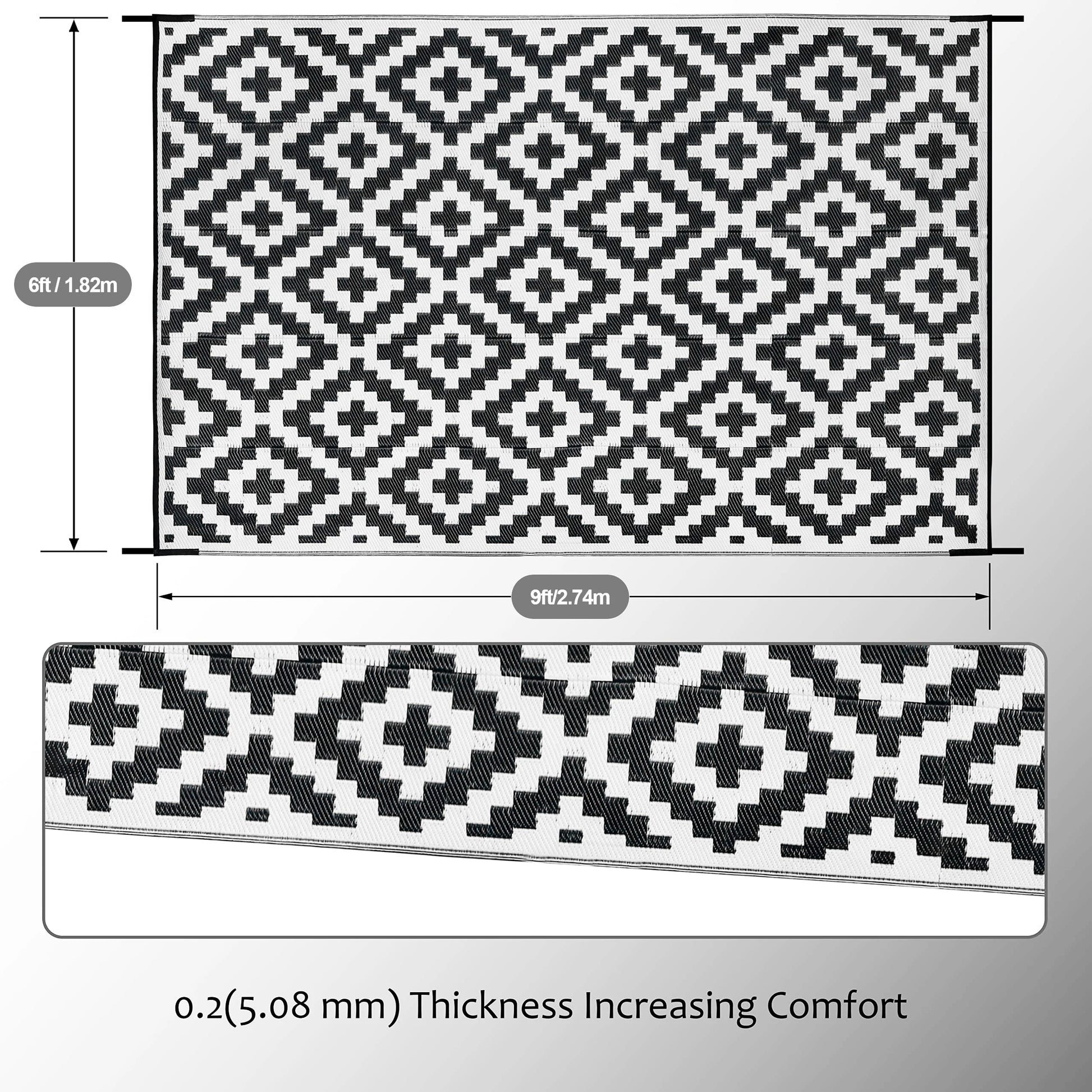 Meadowstone reversible outdoor rug, 6x9 ft patio and camp mat — view 3