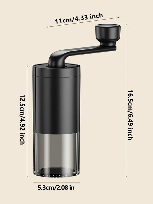 Trailgrind Manual Coffee Grinder dimensions — 16.5cm tall, 11cm crank length, 5.3cm base diameter