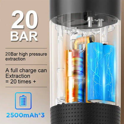 Cutaway view of the Trailbrew Wireless Espresso Machine's internal 20-bar pump and battery pack