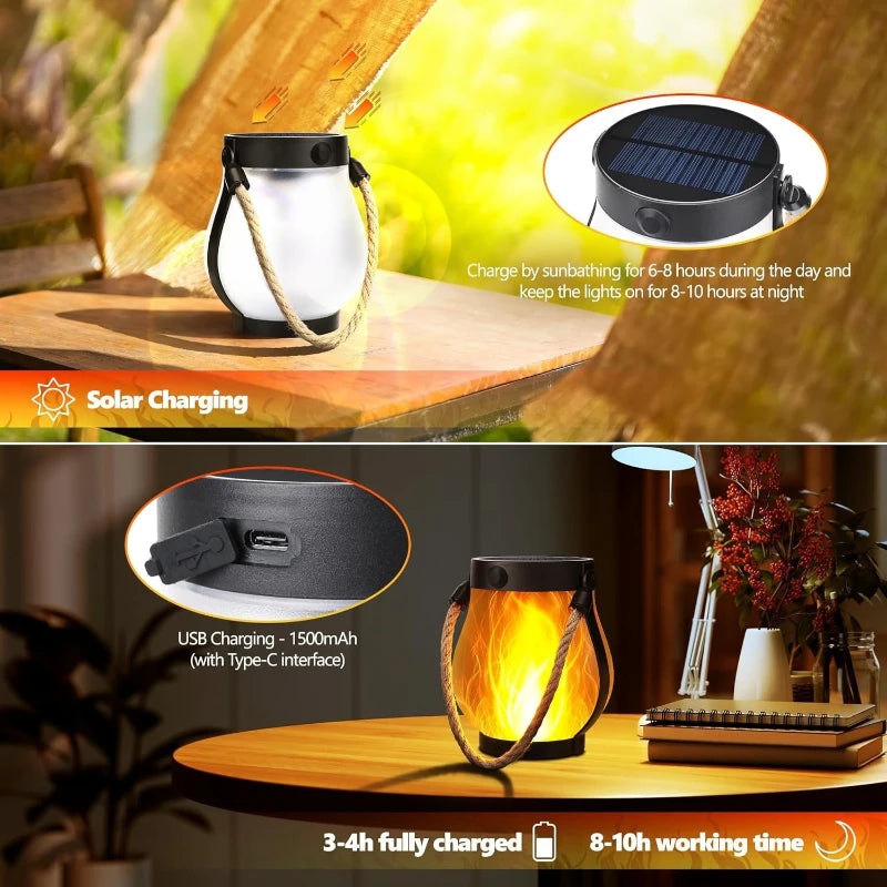 Ember Glow Solar Flame Lantern — USB Rechargeable