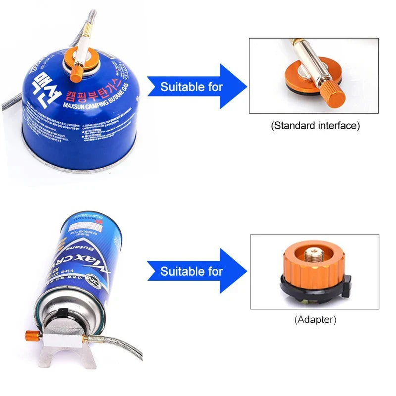 Fuel canisters shown with the stove's adapter components for compatibility