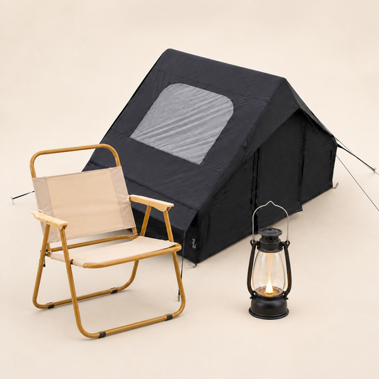 Basecamp Weekend Bundle — Starry Sky tent, Camp Moon Chair, and Ember Glow lantern shown together
