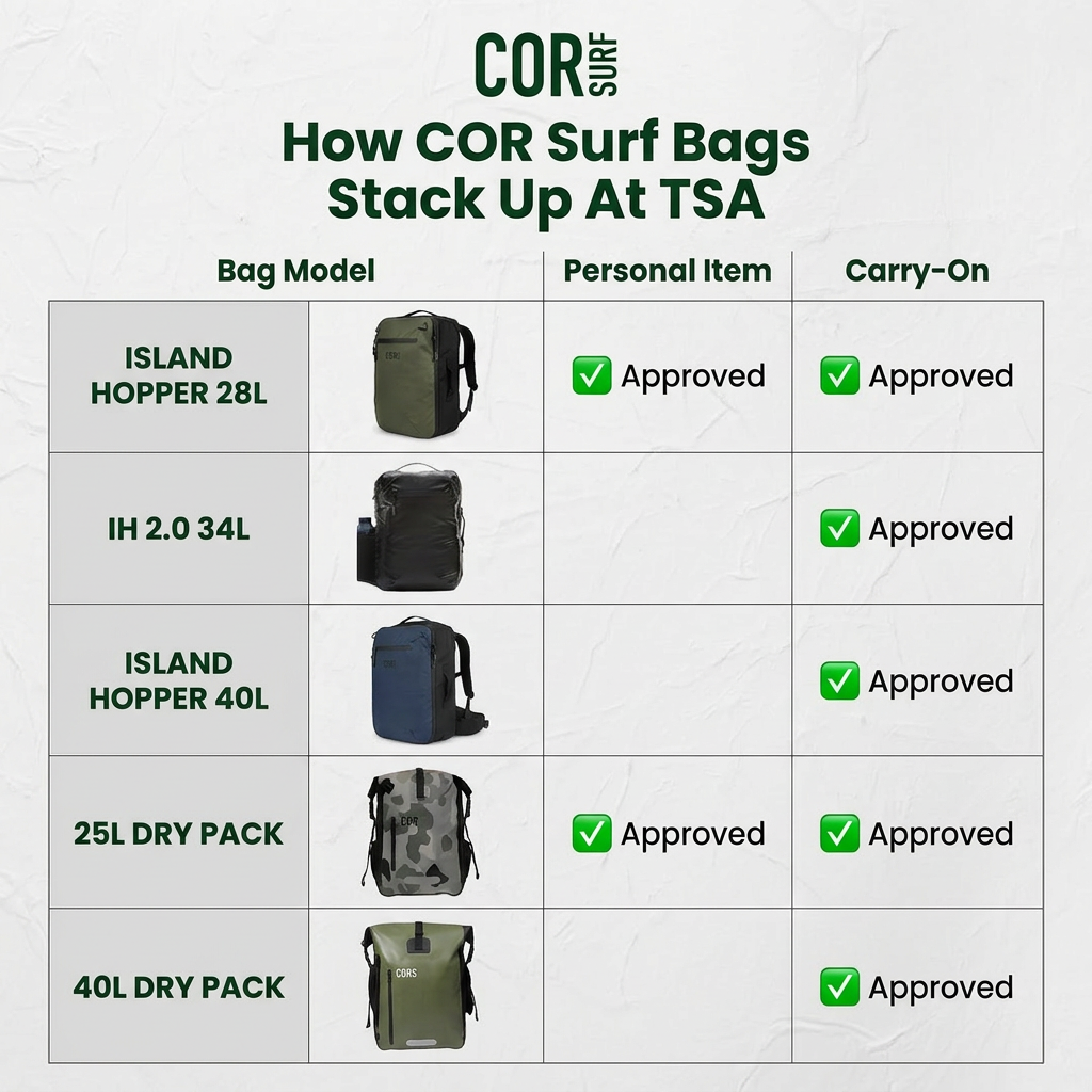 COR Surf Island Hopper 2.0 carry-on size allowance guide