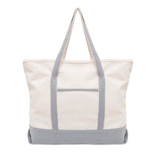 Extra-large organic cotton canvas zip tote in gray
