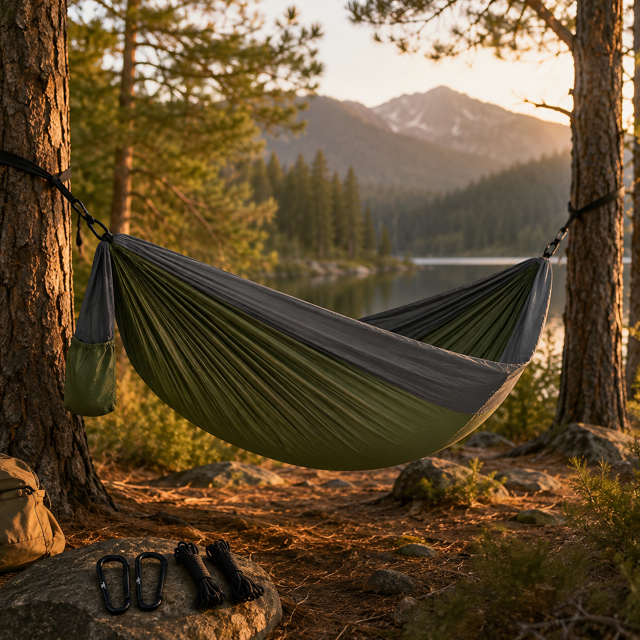 Drift & Doze Camping Hammock, golden hour lakeside