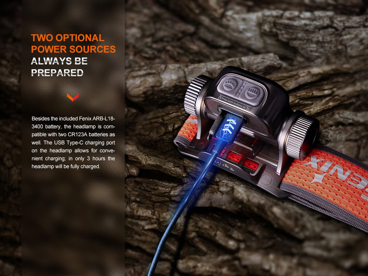 Fenix HM65R-T V2 headlamp worn by a trail runner on a night trail