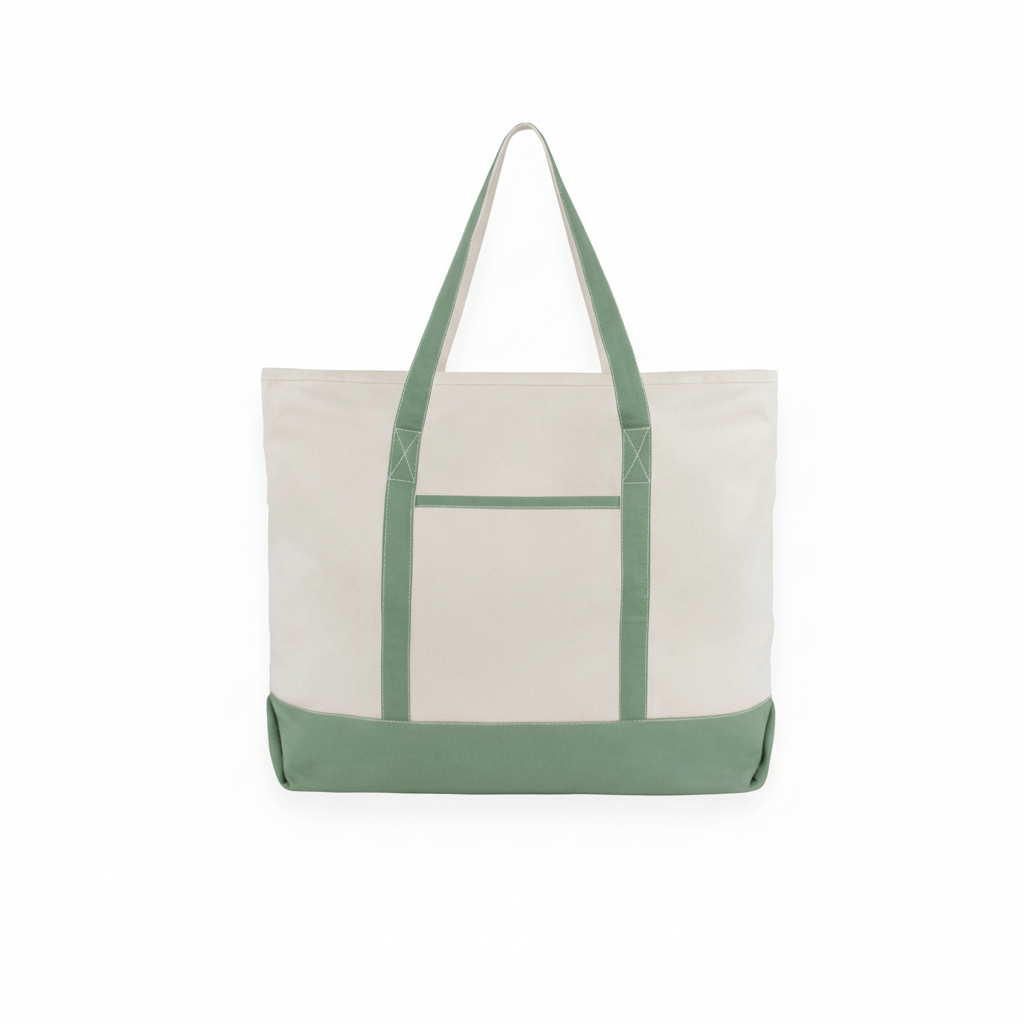 Extra-large organic cotton canvas zip tote in sage green