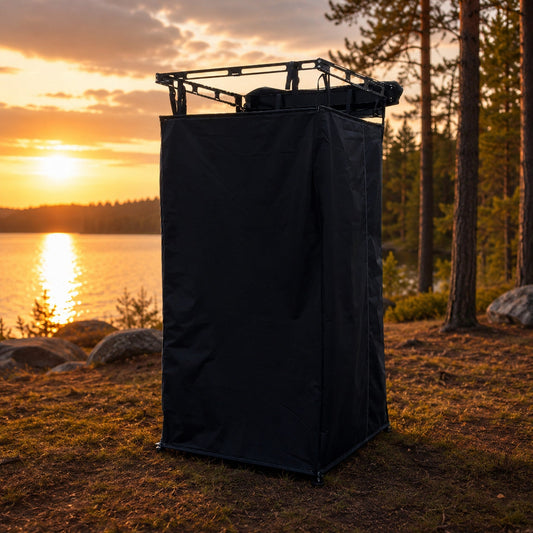 S&S Fast-Pitch Shower Cabin, outdoor lakeside lifestyle view