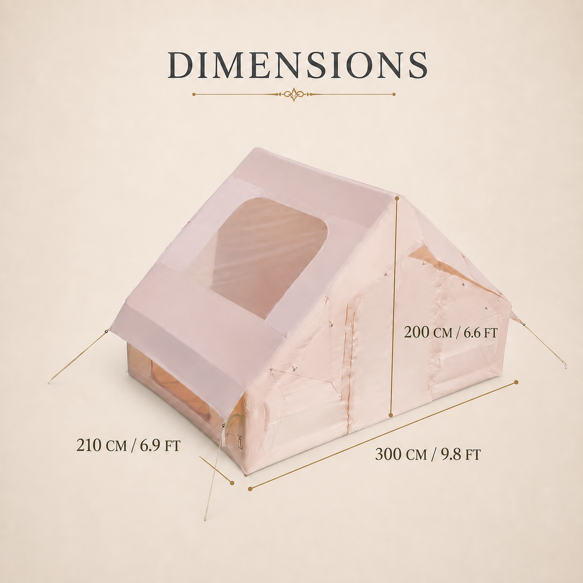 Starry Sky Basecamp Tent dimensions: 300cm long, 210cm wide, 200cm tall