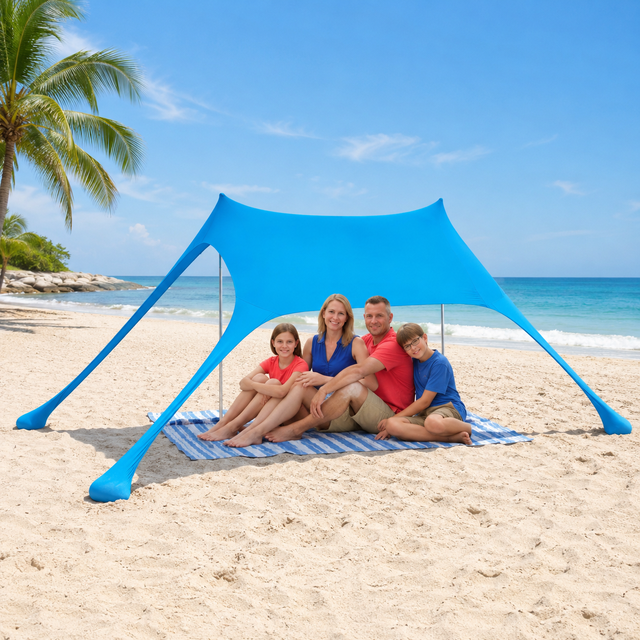 Sundeck All-in-One Beach & Camp Awning — family lifestyle on the beach